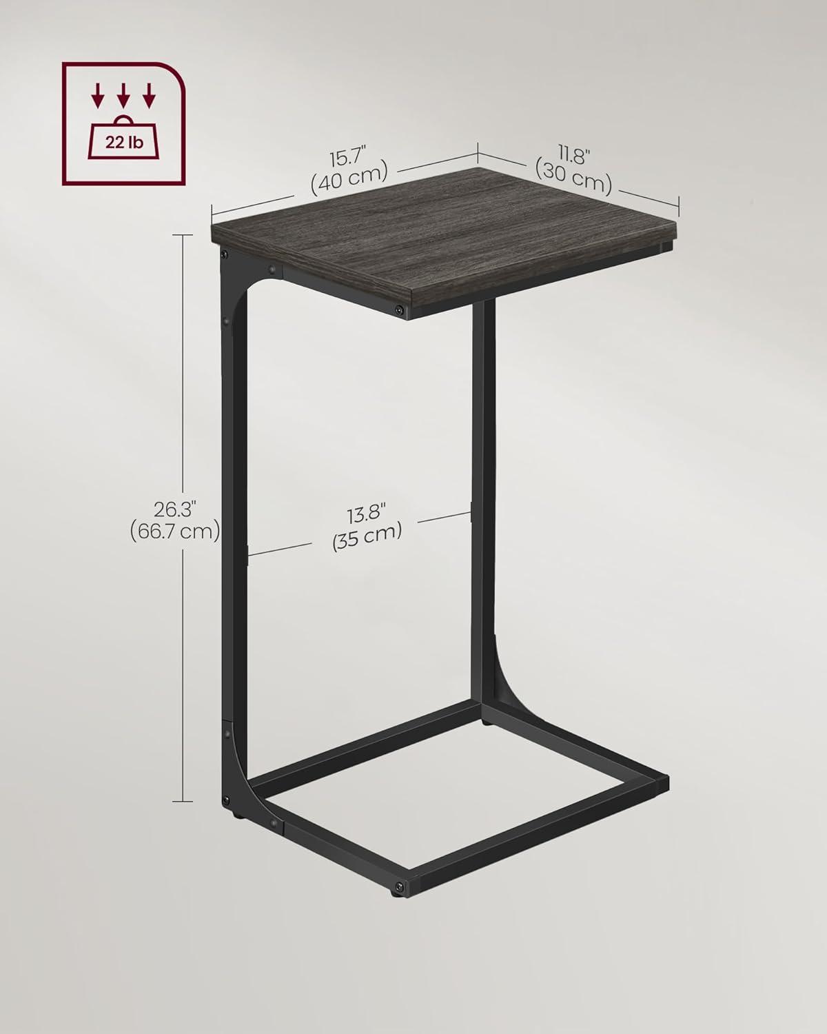 VASAGLE C-Shaped End Table, Side Table for Sofa, Couch Table with Metal Frame, Small TV Tray Table for Living Room, Bedroom, Ebonized Oak Finish and Black