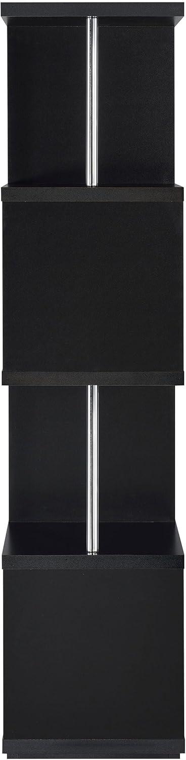 66.5" Baxter 4 Shelf Zig Zag Bookcase with Chrome Details Black - Coaster: Modern Storage Display