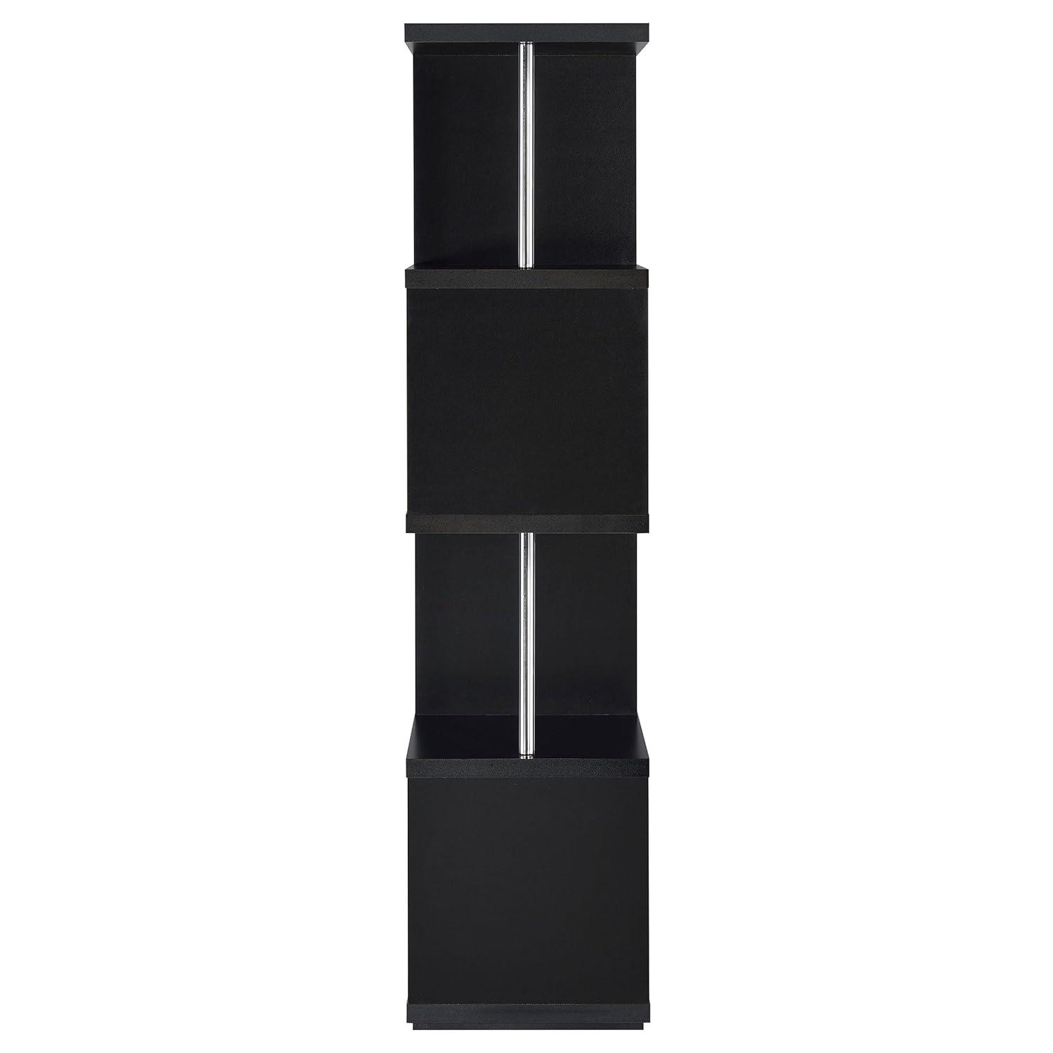 66.5" Baxter 4 Shelf Zig Zag Bookcase with Chrome Details Black - Coaster: Modern Storage Display