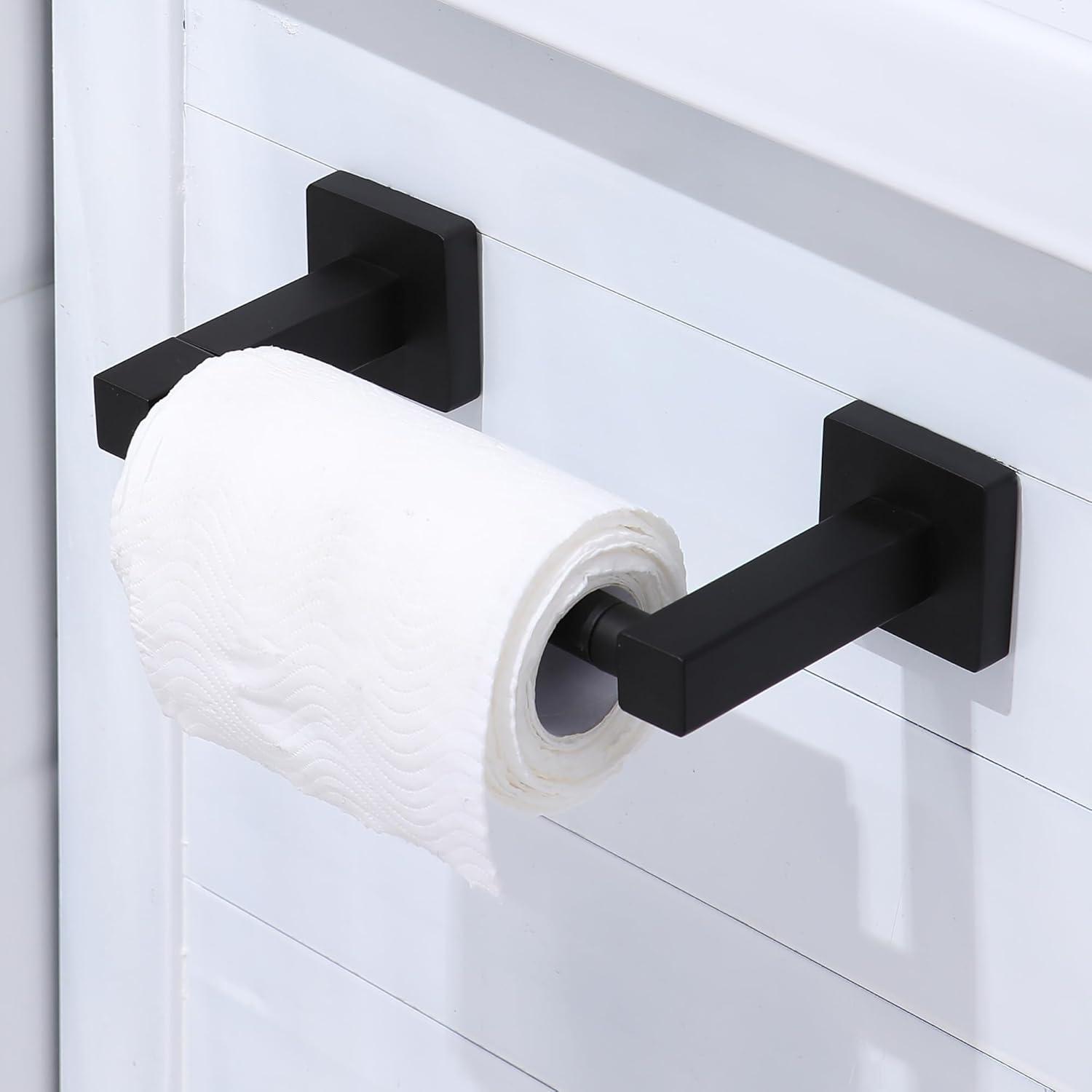 BWE Wall Mounted Toilet Paper Holder Double Post Pivoting Square Tissue Holders Roll Hangers Stand