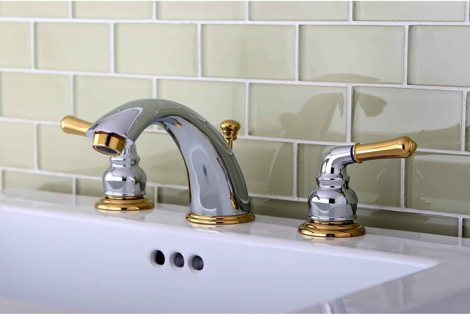 Kingston Brass Magellan Two-Handle 3-Hole Deck Mount Widespread Bathroom Faucet with Retail Pop-Up Drain