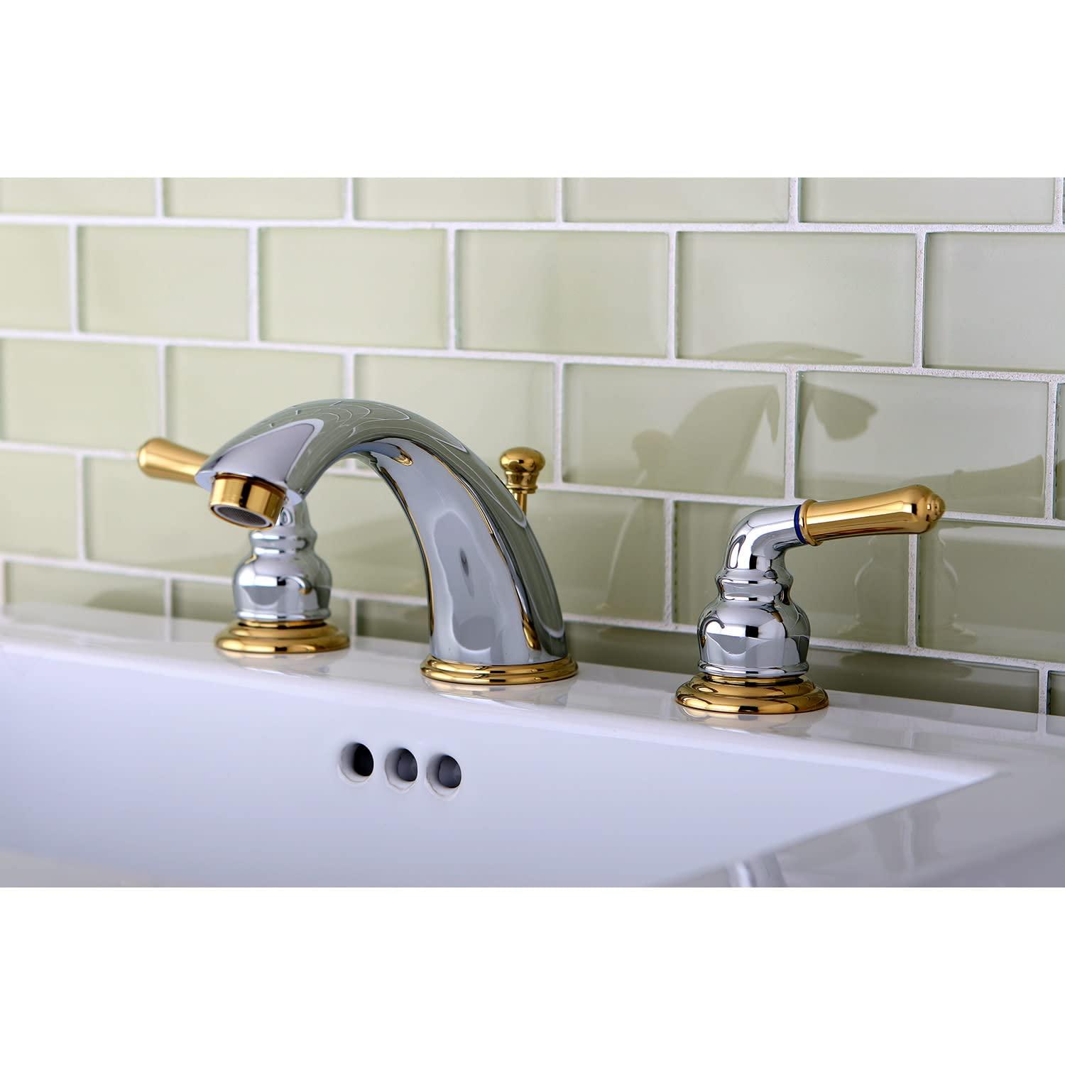 Kingston Brass KB968 Kingston Brass Magellan Two-Handle 3-Hole Deck Mount Widespread Bathroom Faucet with Retail Pop-Up Drain