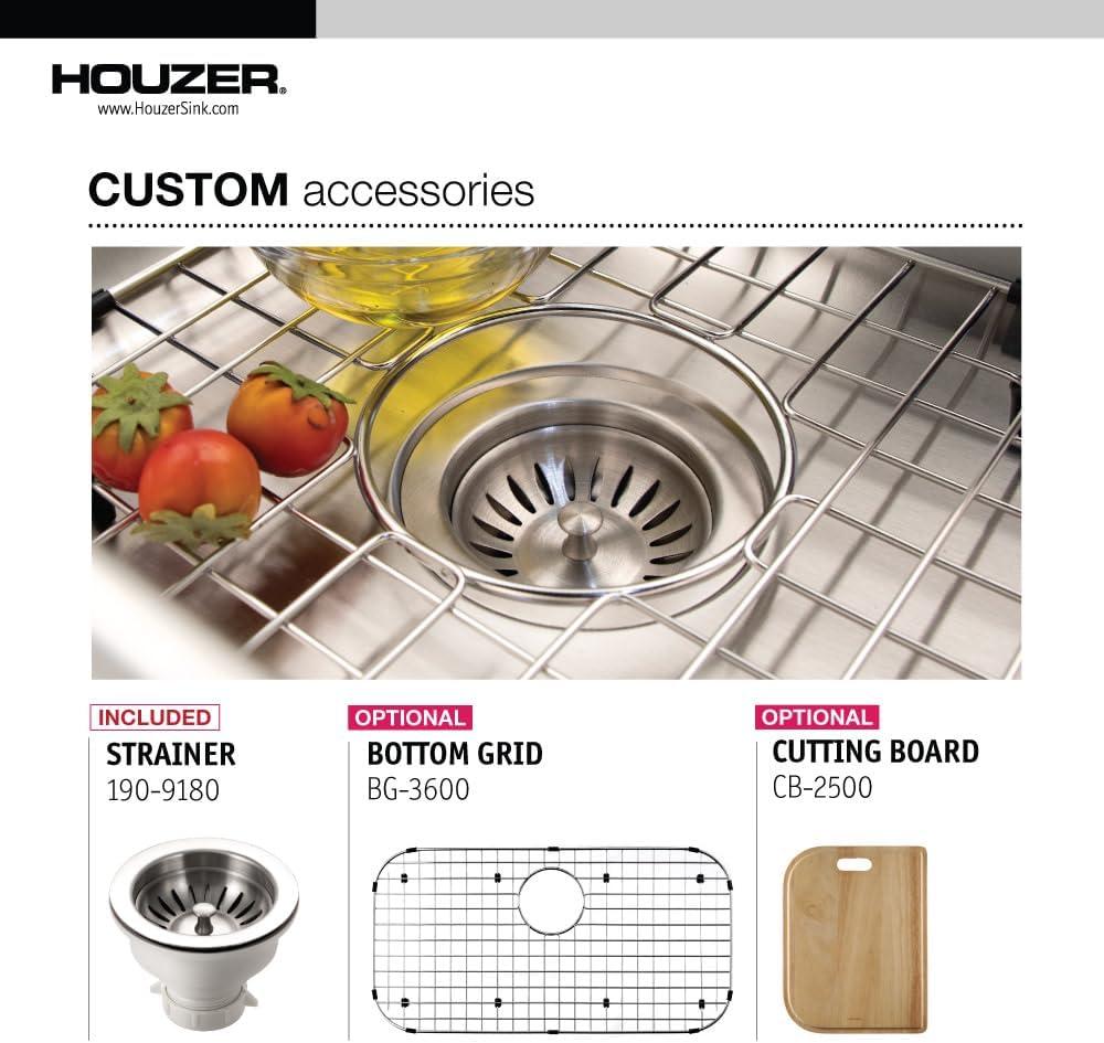 Houzer 33 in Stainless Topmount 4-hole Single Bowl Kitchen Sink w/ Strainer, Grid - PGS-3122-4-C