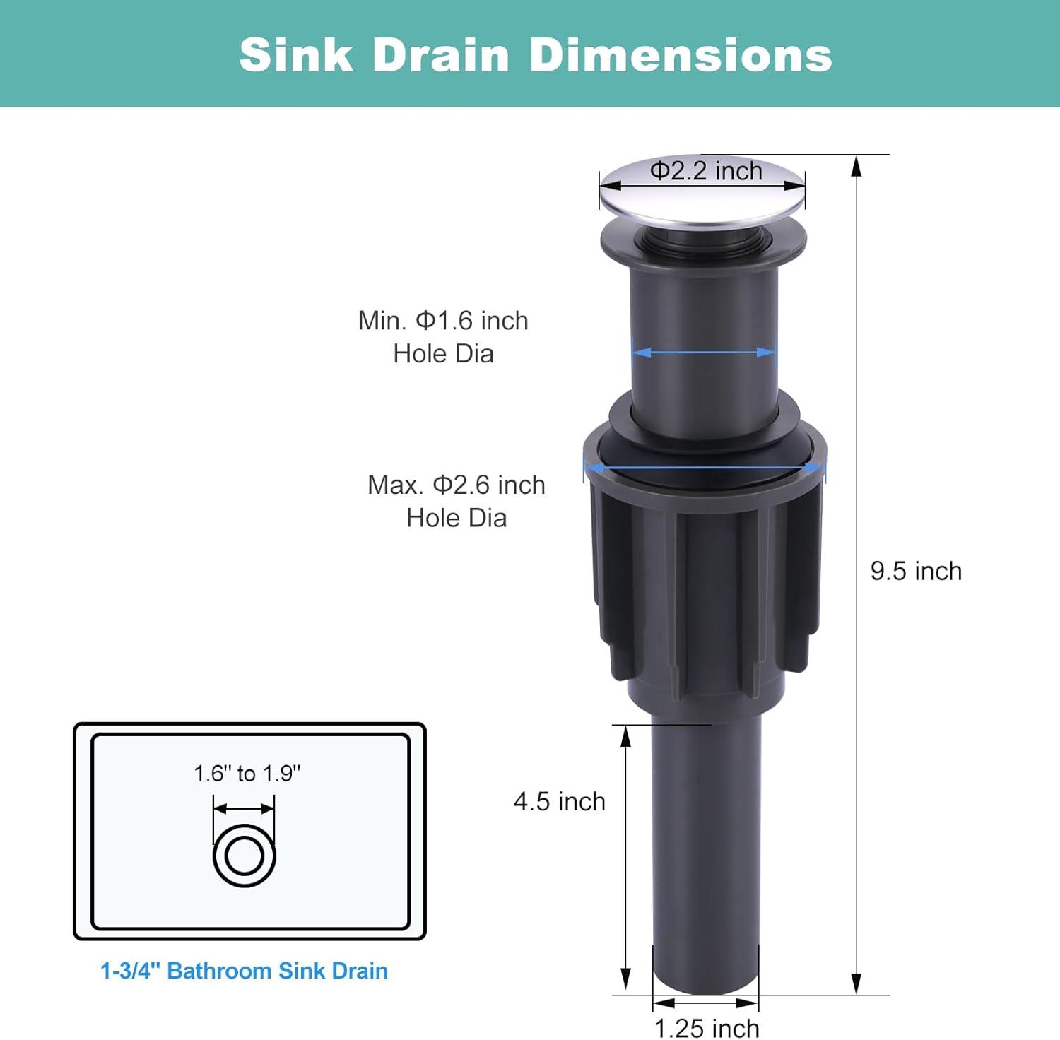 Bathroom Sink Drain Without Overflow, ARCORA Chrome Pop Up Drain for Vessel Sink Clicker Drain Stopper