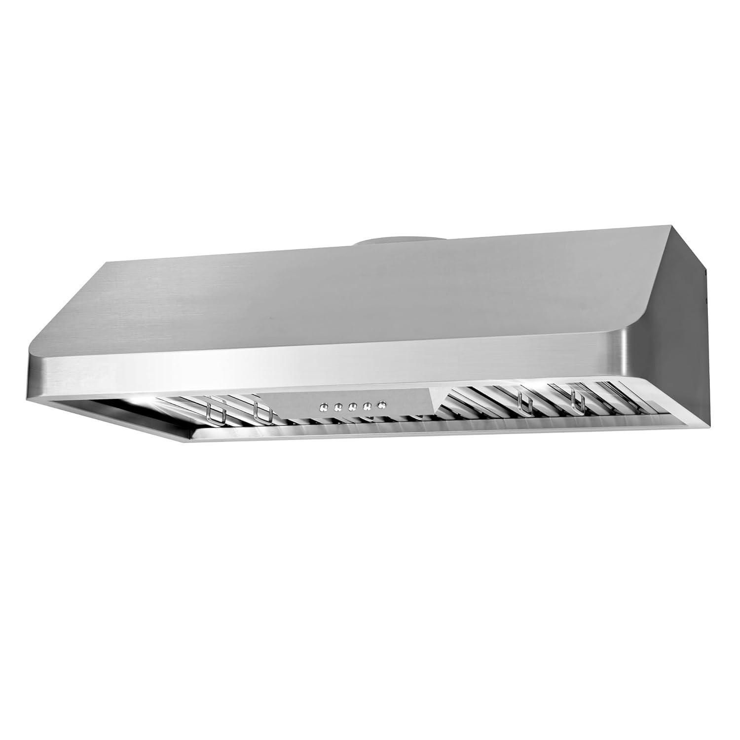 Cosmo 36 in. Ducted Under Cabinet Range Hood in Stainless Steel with Push Button Controls, Permanent Filters, LED Lights