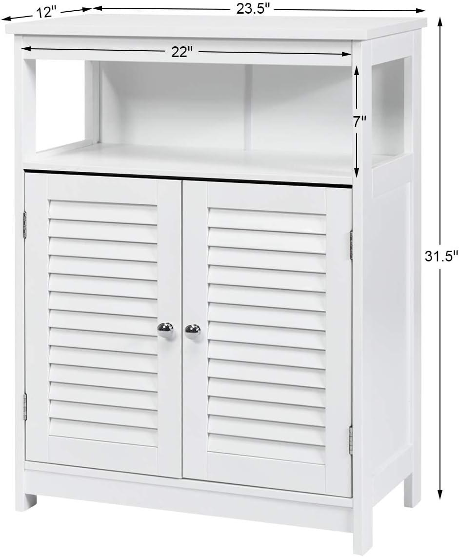 VASAGLE Bathroom Floor Cabinet, Bathroom Storage Cabinet, Freestanding, with Double Shutter Doors and Adjustable Shelf, White