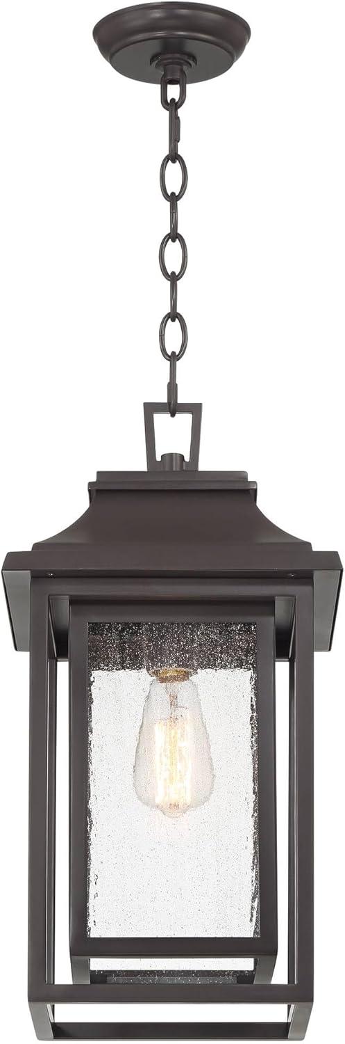 John Timberland Cecile 19 1/4" High Modern Box Lantern Outdoor Pendant Light Fixture Ceiling Porch House Hanging Brown Bronze Finish Clear Glass Shade