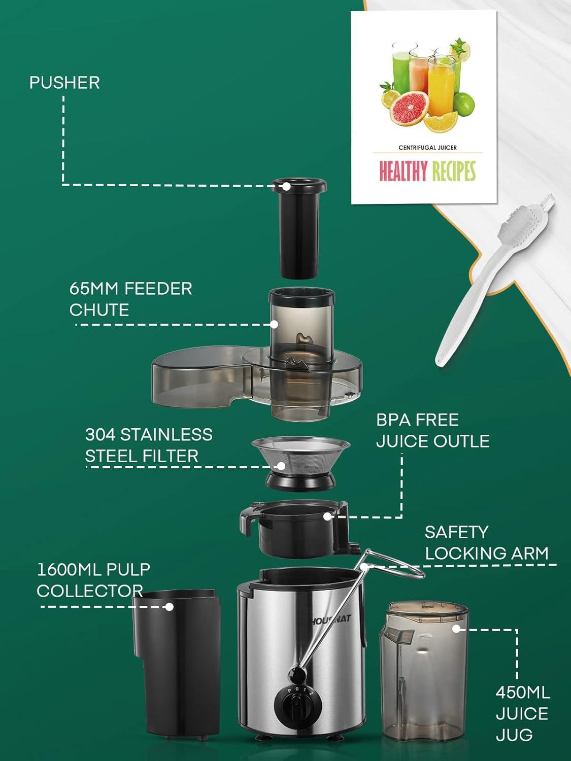 HOUSNAT Juicer Machines Vegetable and Fruit with 3-Speed Setting, Upgraded Version 400W Motor