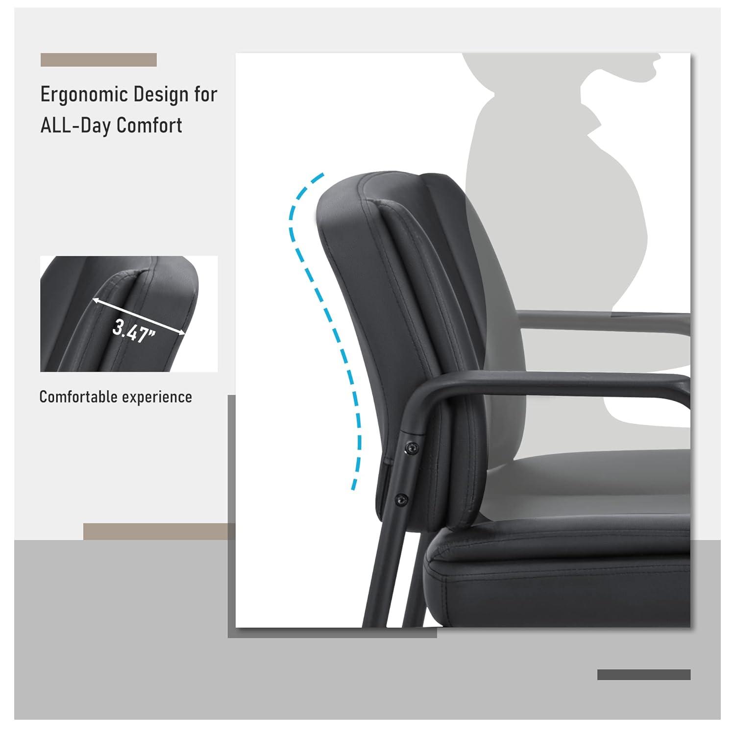 Furniwell Office Guest Chair Waiting Room Reception Chairs Set of 2, PU Leather Executive Desk Chair with Padded Armrests for Meeting Conference (Black)