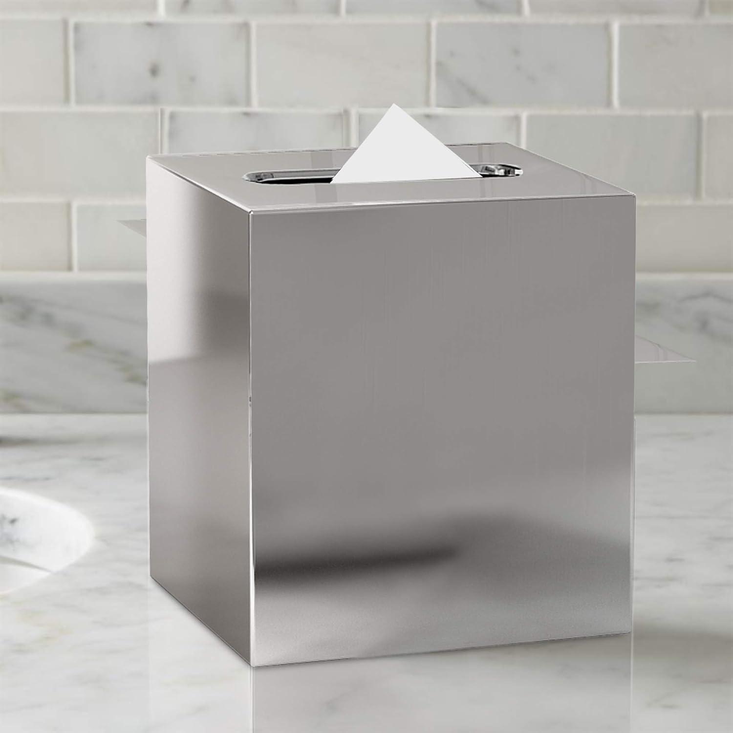 Glossy Polished Stainless Steel Square Tissue Box Holder