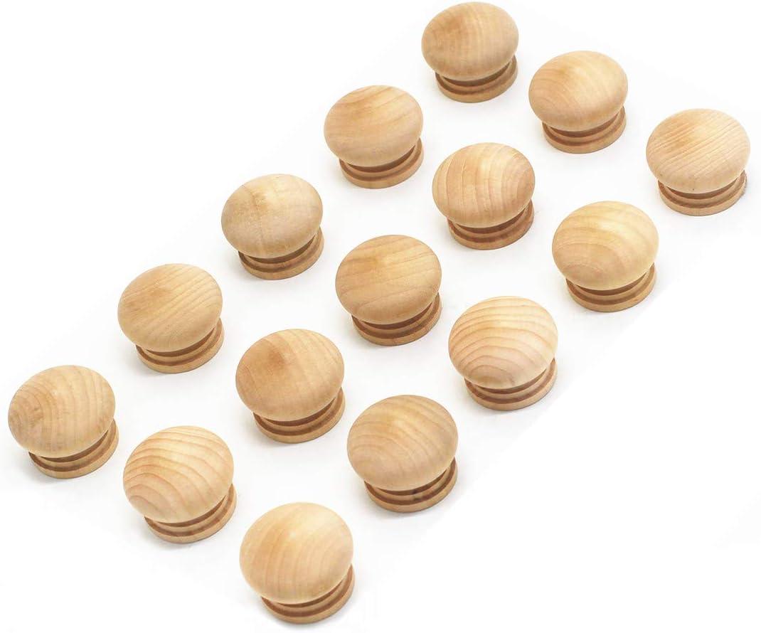 WEICHUAN 15-Pack Unfinished Solid Wood Knobs Pulls Handles - Round Natural Wooden Cabinet Knobs for Dresser Cabinet Wardrobe Cupboard and Furniture Drawer (Diameter: 1-3/8 Inches Height: 1 Inch)
