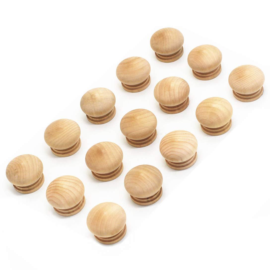 WEICHUAN 15-Pack Unfinished Solid Wood Knobs Pulls Handles - Round Natural Wooden Cabinet Knobs for Dresser Cabinet Wardrobe Cupboard and Furniture Drawer (Diameter: 1-3/8 Inches Height: 1 Inch)