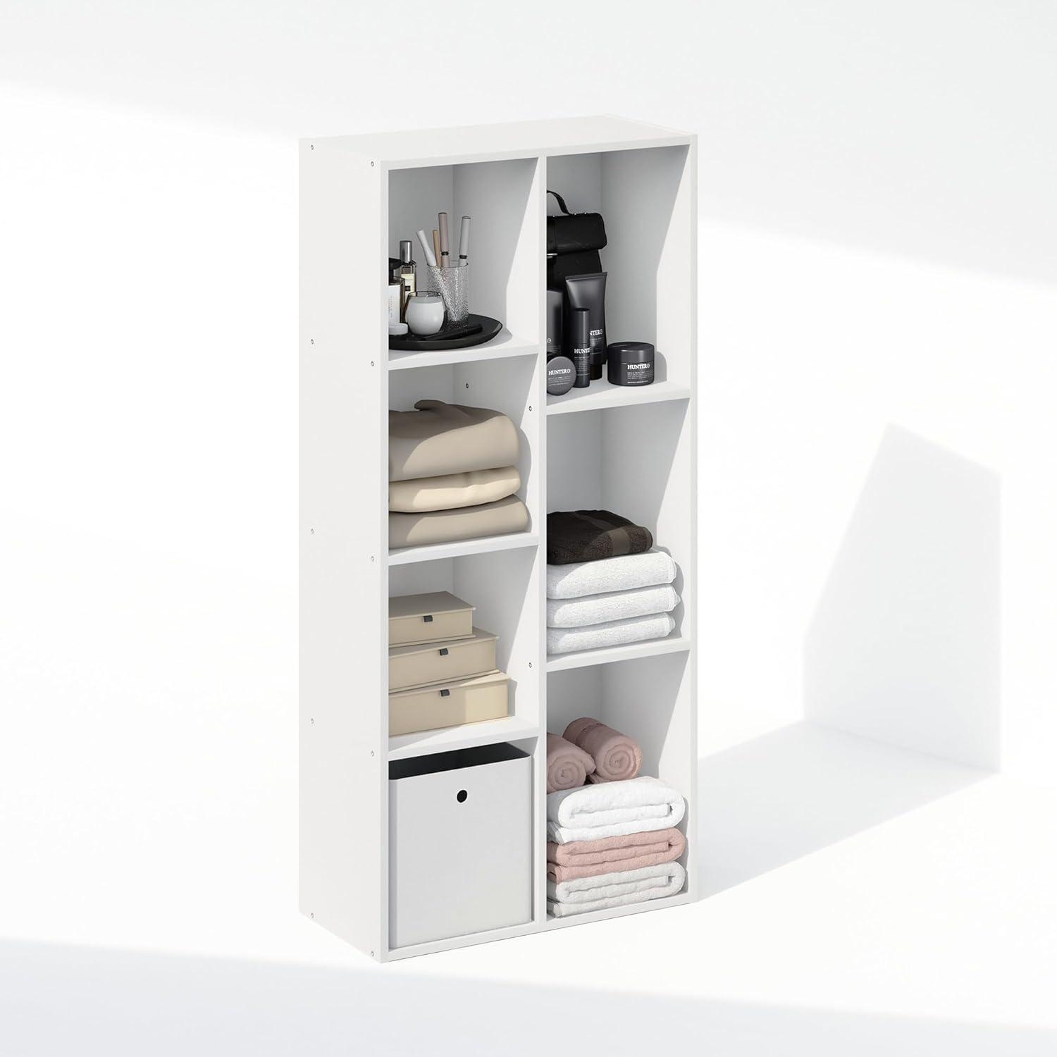 Furinno Reed 7-Cube Reversible Open Shelf Multipurpose Bookcase, Storage Organizer, White