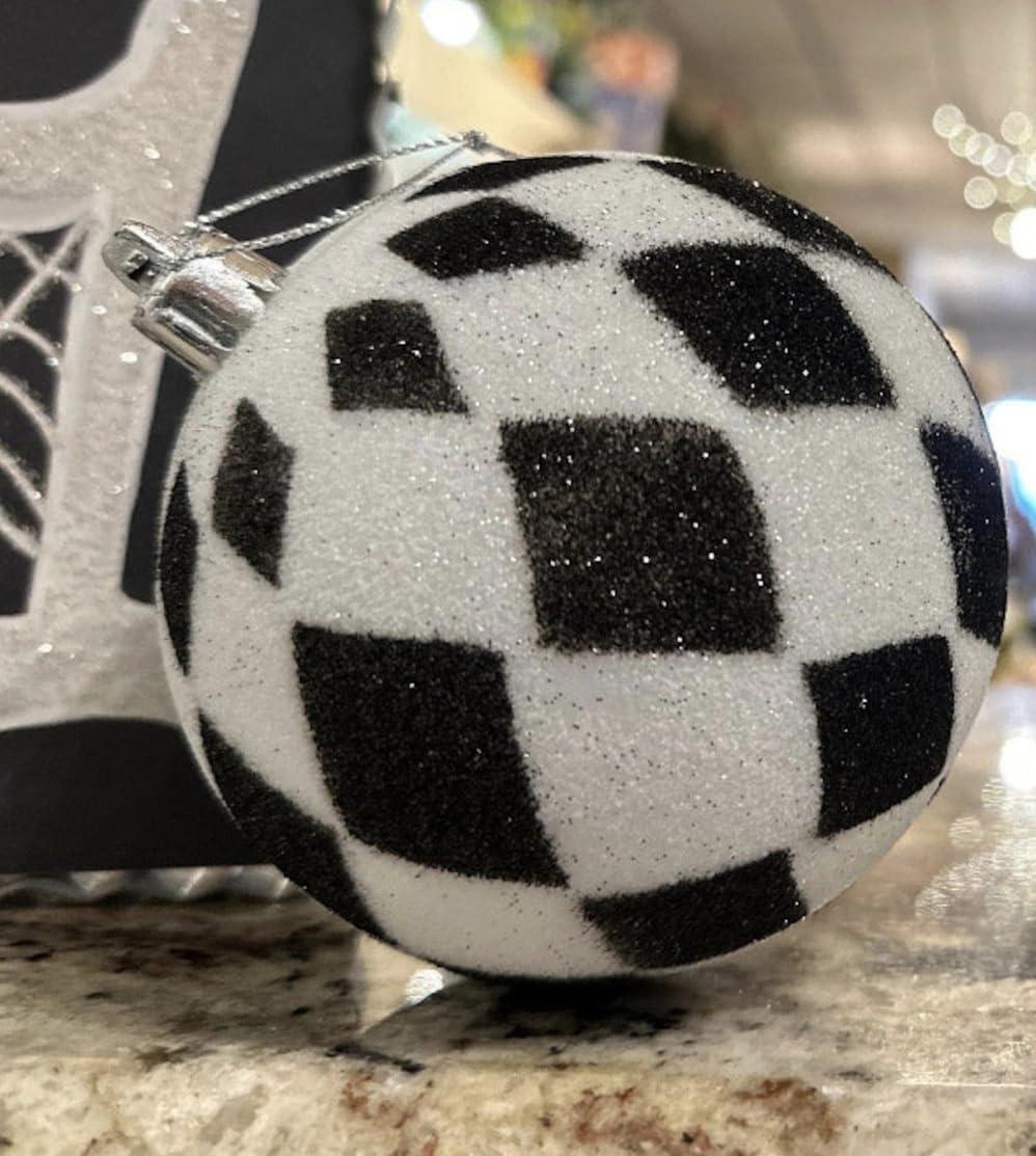 Regency 100 mm Glitter Harlequin Ball Black and White Ornaments