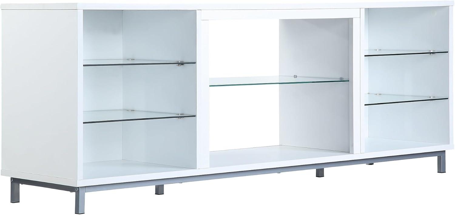 Brighton TV Stand for TVs up to 56" White - Manhattan Comfort: Modern Media Console with Open Glass Shelves & Cable Management