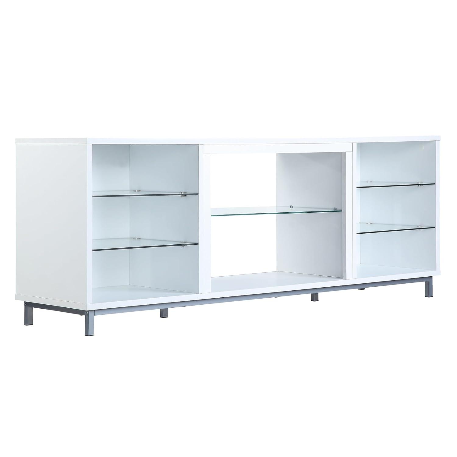 Brighton TV Stand for TVs up to 56" White - Manhattan Comfort: Modern Media Console with Open Glass Shelves & Cable Management