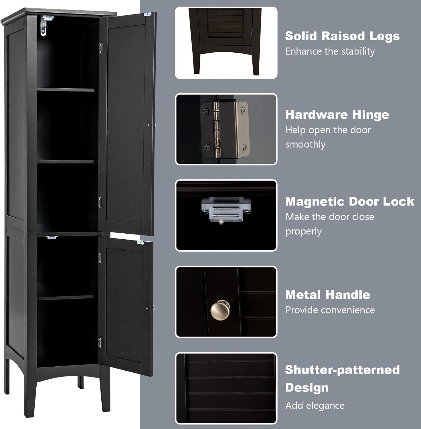 5 Tier  Freestanding Tower Cabinet Tall Bathroom Storage Cabinet Black