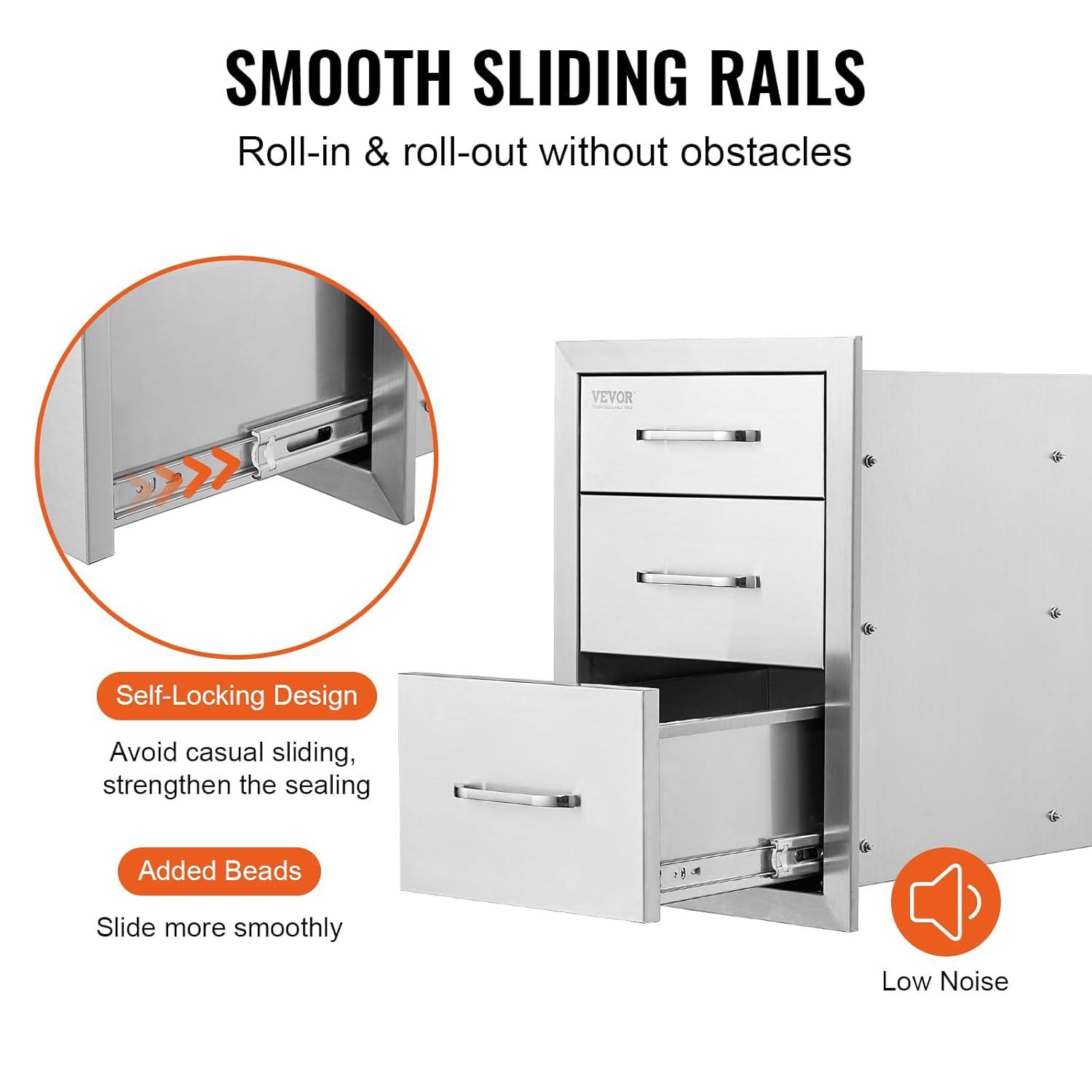 18x23 Inch Outdoor Kitchen Stainless Steel Triple Access BBQ Drawers with Chrome Handle, 18 x23 x 23 Inch 18 x 23 x 23 inch