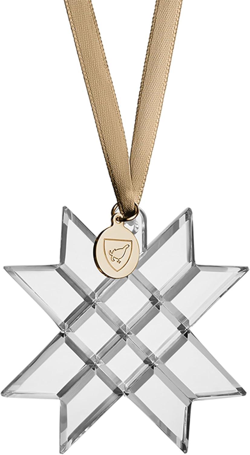 Orrefors Crystal Origami Star Christmas Ornament with Gold Ribbon