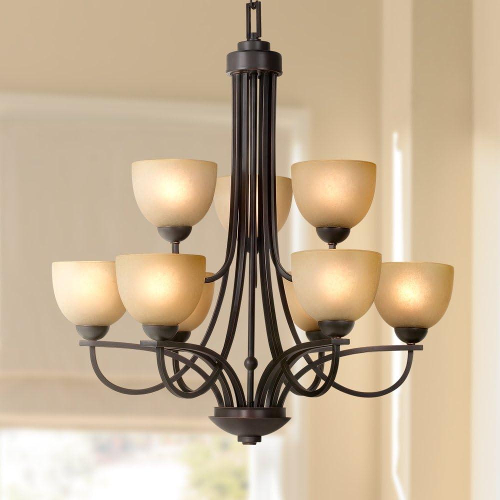 Franklin Iron Works Italian Bronze Pendant Chandelier Lighting Fixture 26" Wide Modern Antique Amber Glass 5-Light for Dining Room Kitchen Island Home