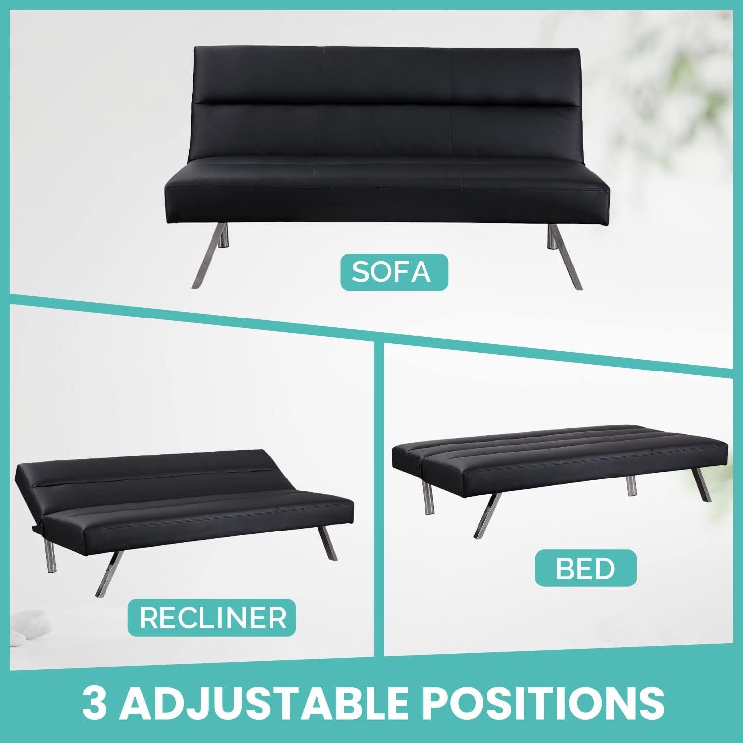 Modern Futon Sofa Bed - Compact Design for Small Spaces - Convertible Futon with Linen Fabric for Premium Comfort - Ideal Guest Couch - Stylish & Durable, Supports up to 750 lbs. - Tangerine