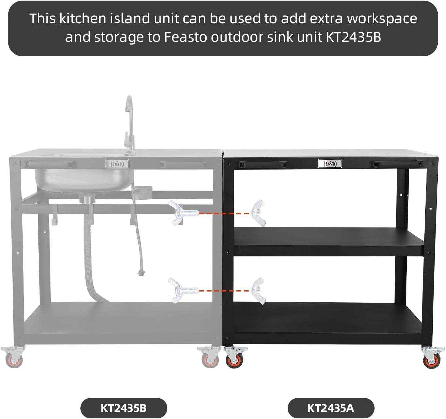 FEASTO 3-Shelf 35In Movable Modular Outdoor Kitchen Table Cart