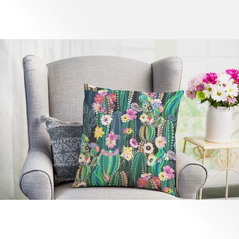 EKOBLA Watercolor Cactus Throw Pillow Cover Green Plants Succulent on Desert Exotic Blossom Cozy Square Cushion Case for Men Women Boys Girls Room Home Decor Cotton Linen 18x18 Inch