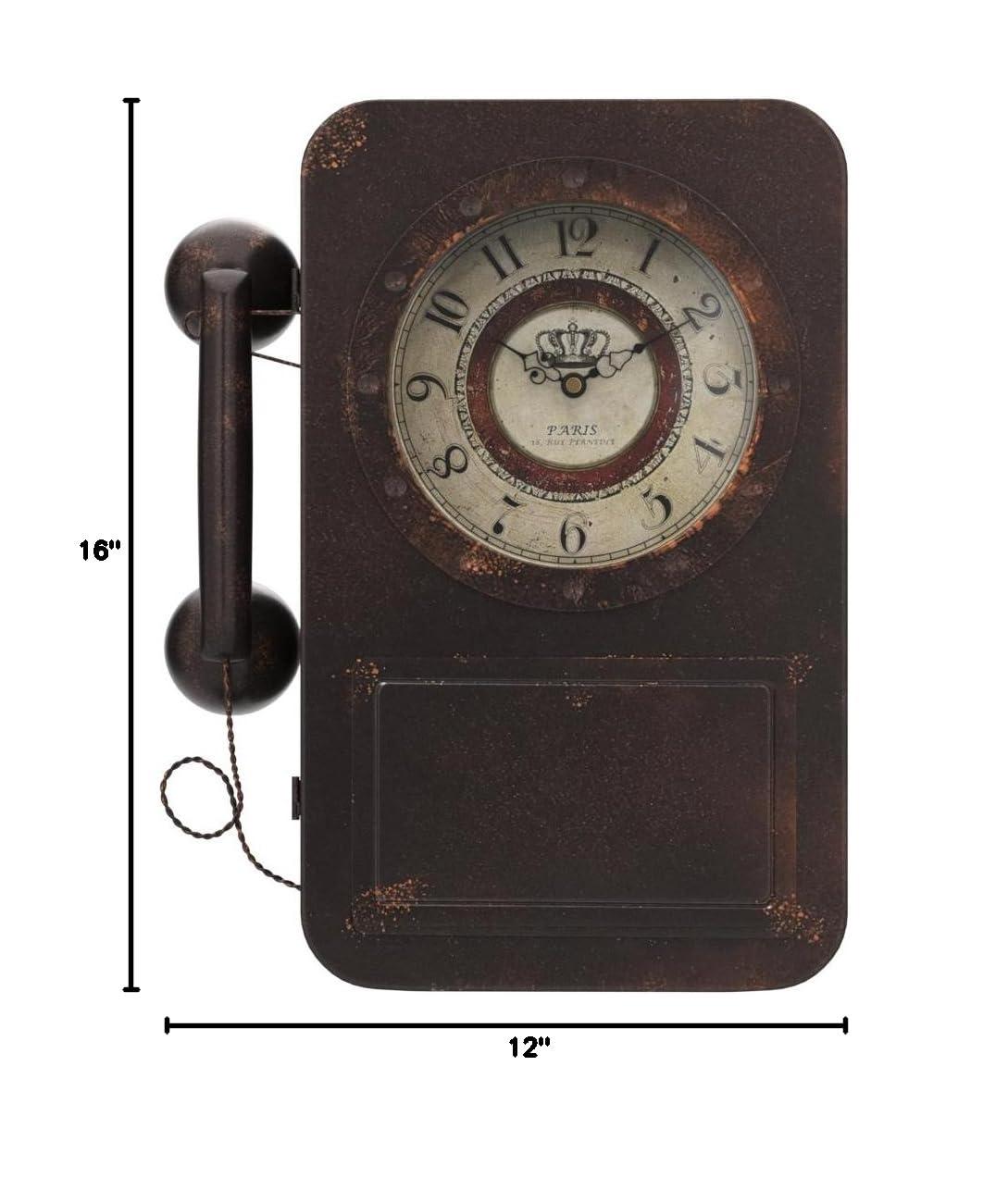 Retro Old Telephone Wall Clock with Hidden Safe, Battery Operated Quartz Metal Wall Clocks, Large Rectangular Vintage Decor Clocks, for Farmhouse, Living Room(16" H x 12" W x 4" D)