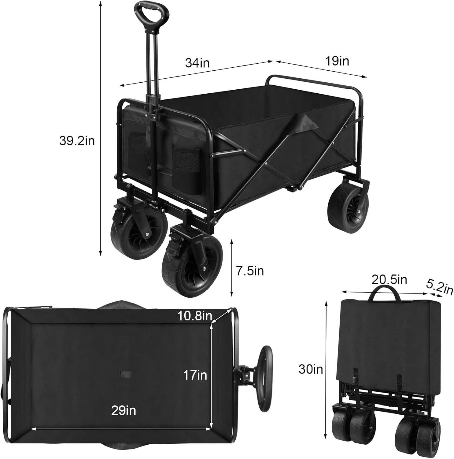 Black Heavy Duty Collapsible Folding Wagon with Wheels