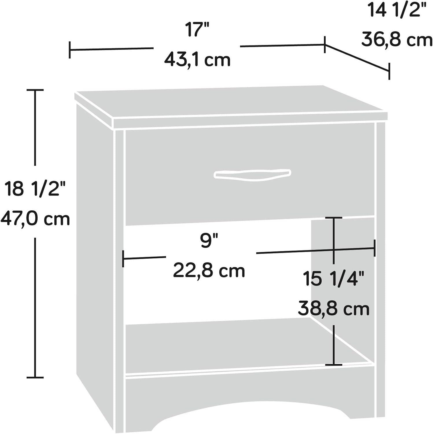 Beginnings Nightstand: Sauder Cinnamon Cherry, Open Shelf, Metal Hardware, CARB Certified