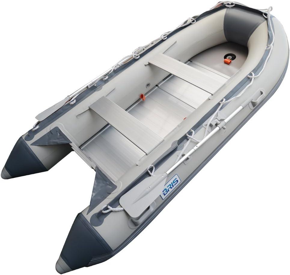 BRIS 10.8 Ft Gray PVC Inflatable Fishing Boat with Aluminum Floor