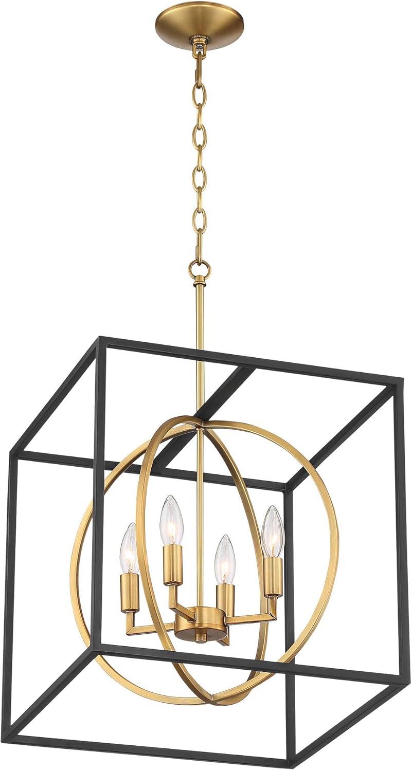 Modern Black and Warm Brass Cage Pendant Light 19"x20"