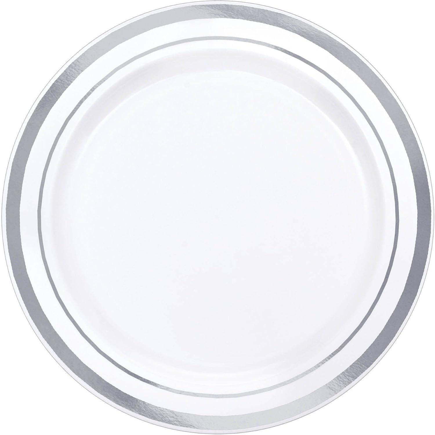 White and Silver Trim 6.25" Premium Plastic Plates