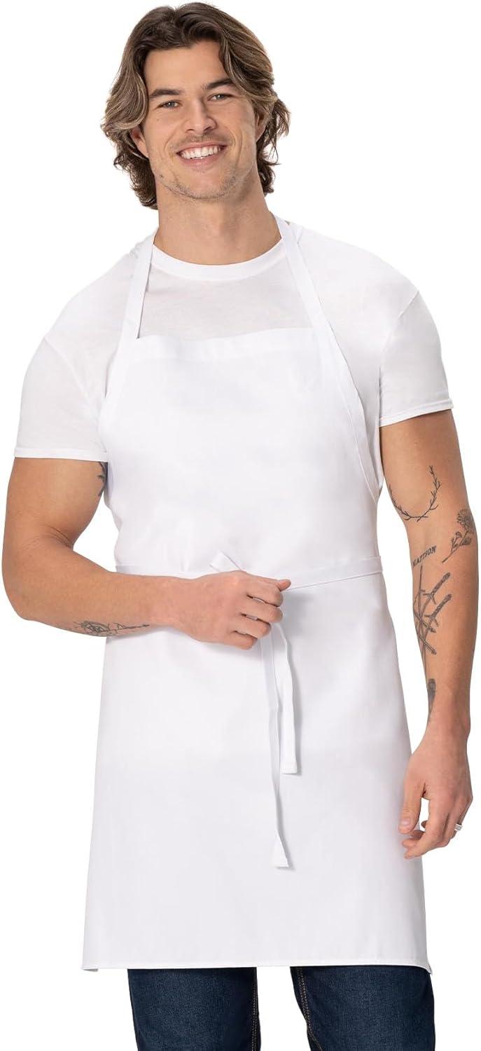 White Poly/Cotton Unisex Bib Apron, 33-Inch Length