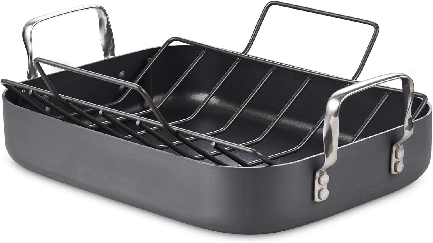 Hard Anodized Nonstick Rectangular Roasting Pan with Rack and Handles