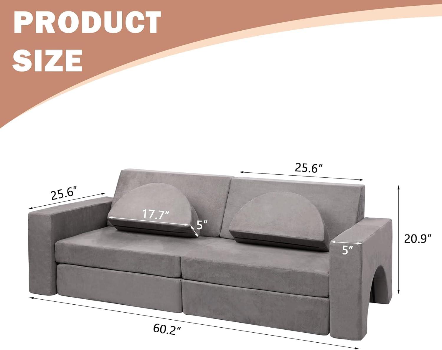 Tolead Modular Kids Play Couch Child Sectional Sofa, Imaginative Furniture Play Set for Creative Kids,Toddler to Teen Bedroom Furniture, Girls and Boys Playroom Convertible Sofa, Gray