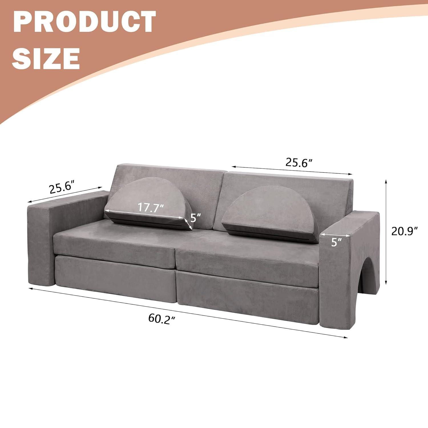 Tolead Modular Kids Play Couch Child Sectional Sofa, Imaginative Furniture Play Set for Creative Kids,Toddler to Teen Bedroom Furniture, Girls and Boys Playroom Convertible Sofa, Gray