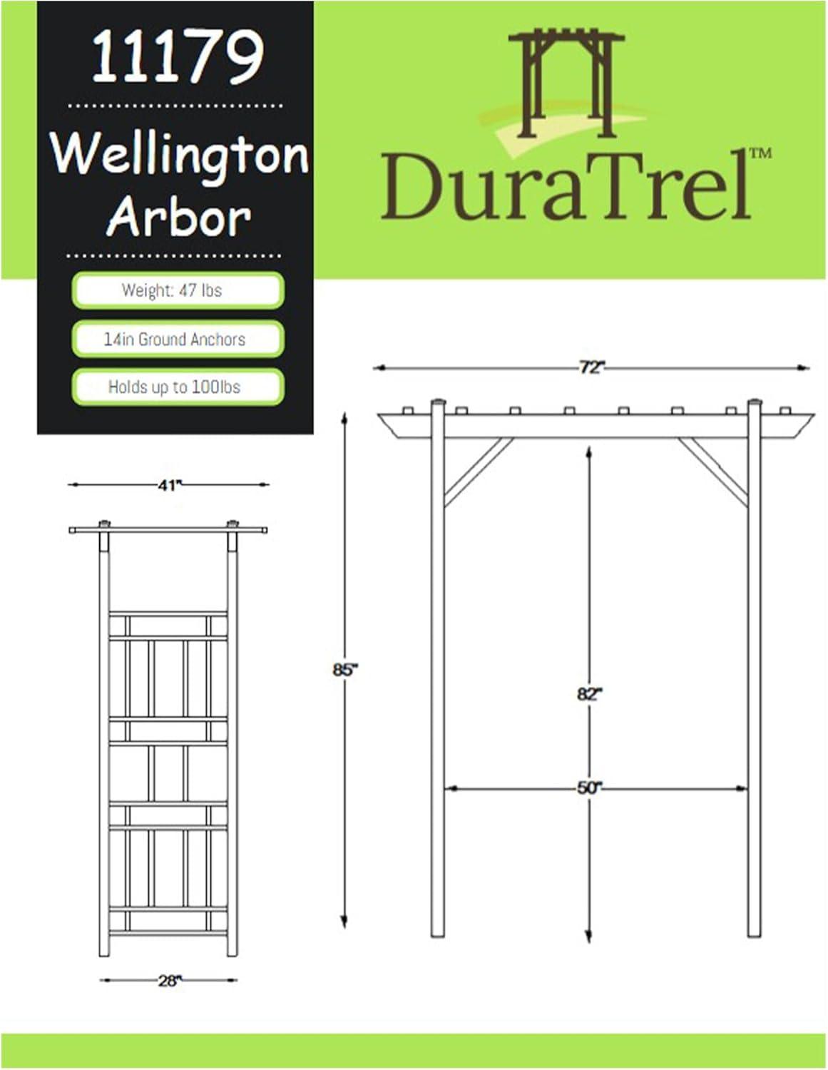 Dura-Trel Inc Dura-Trel Wellington Arbor 72" x 85" Outdoor Garden Arch Lattice Trellis, White