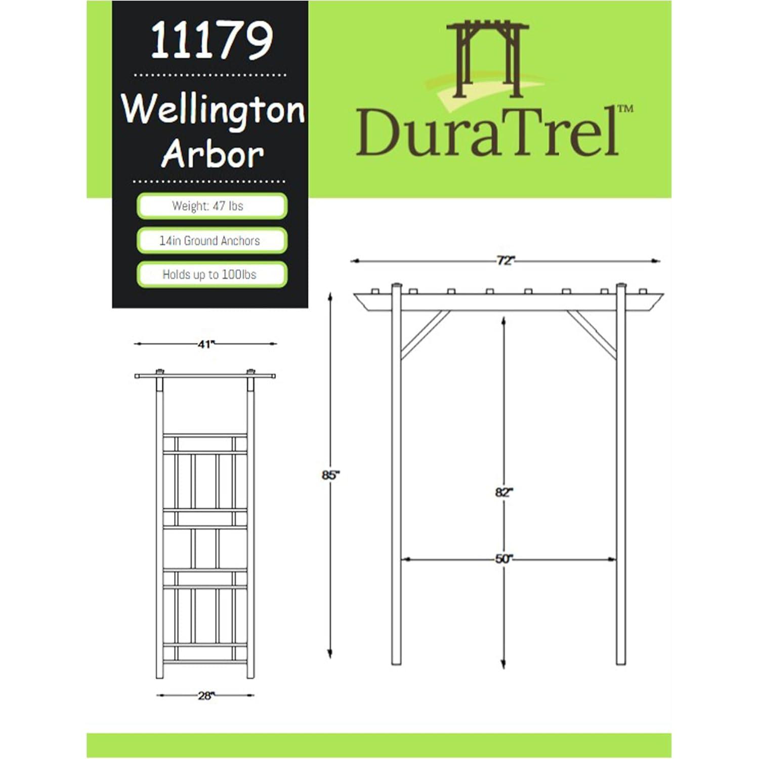Dura-Trel Inc Dura-Trel Wellington Arbor 72" x 85" Outdoor Garden Arch Lattice Trellis, White