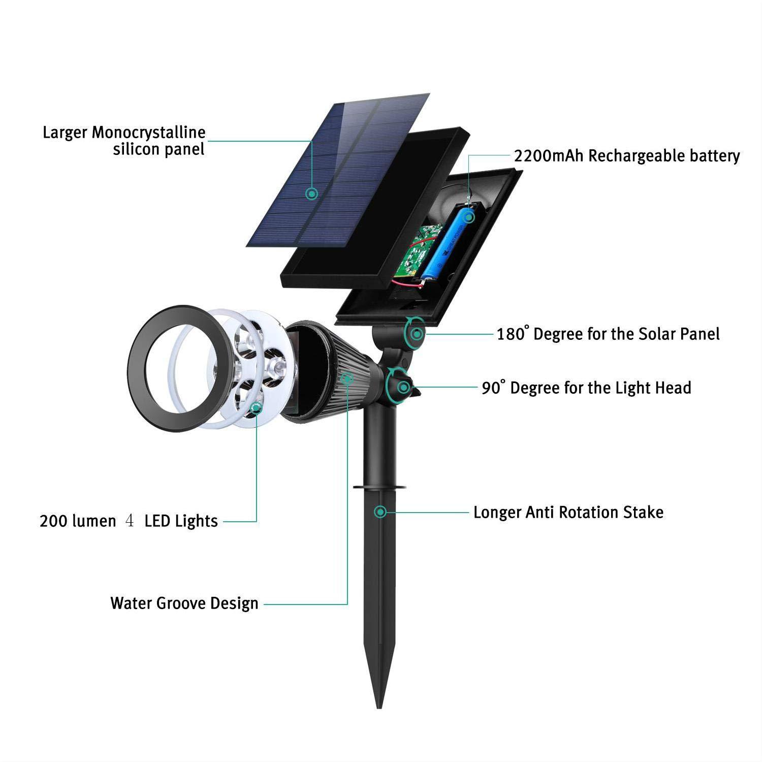 Nekteck Solar Lights, 2-in-1 Solar Spot Lights Outdoor, Waterproof Solar Powered Landscape Spotlights, Bright and Dark Sensing, Auto On/Off for Yard, Pathway, Garden, Driveway (6 Pack, Warm White)