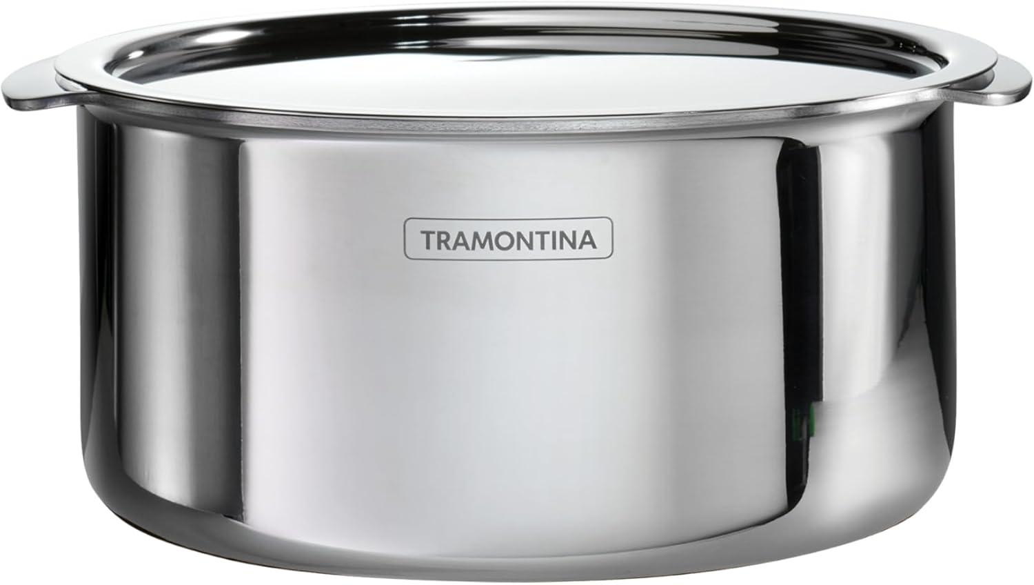 Tramontina Tramontina Utsava Tri-Ply Clad Stainless Steel Tope with Lid, Patila Pot for Indian Cooking