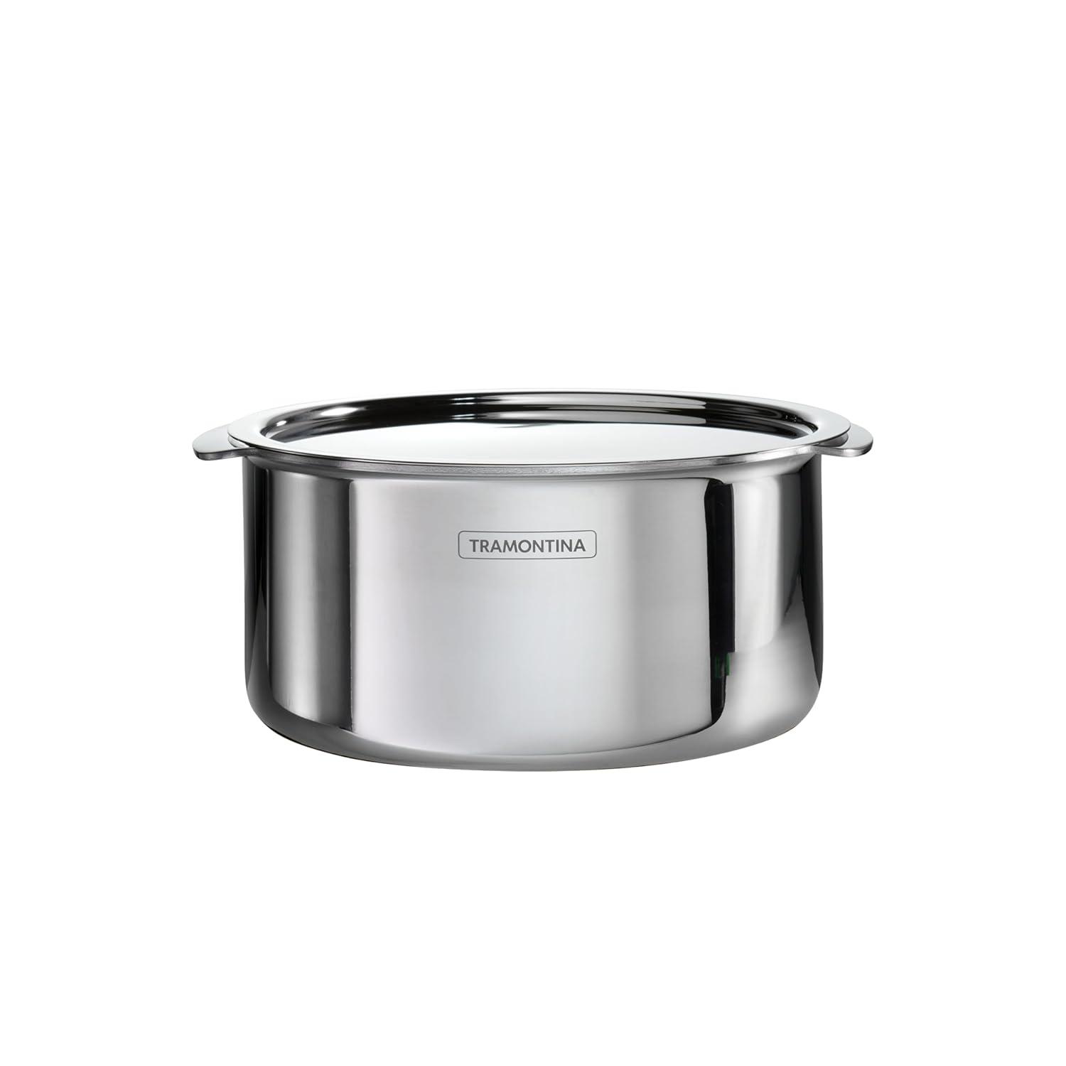 Tramontina Tramontina Utsava Tri-Ply Clad Stainless Steel Tope with Lid, Patila Pot for Indian Cooking