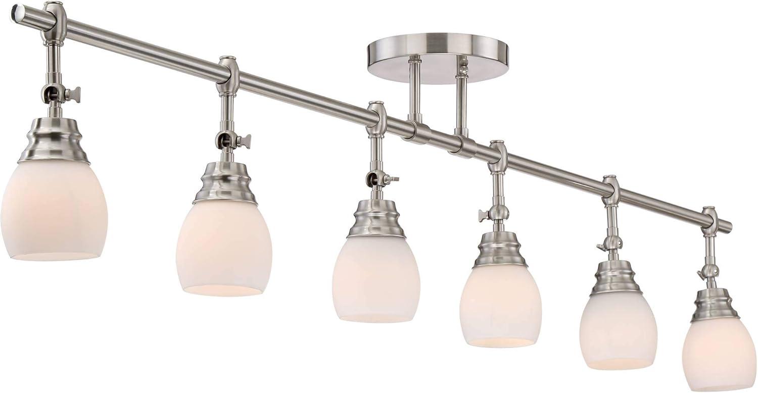 Pro Track Elm Park 6-Head Ceiling Track Light Fixture Kit Spot Light Directional Silver Brushed Nickel Finish Glass Modern Kitchen 57 1/2" Wide