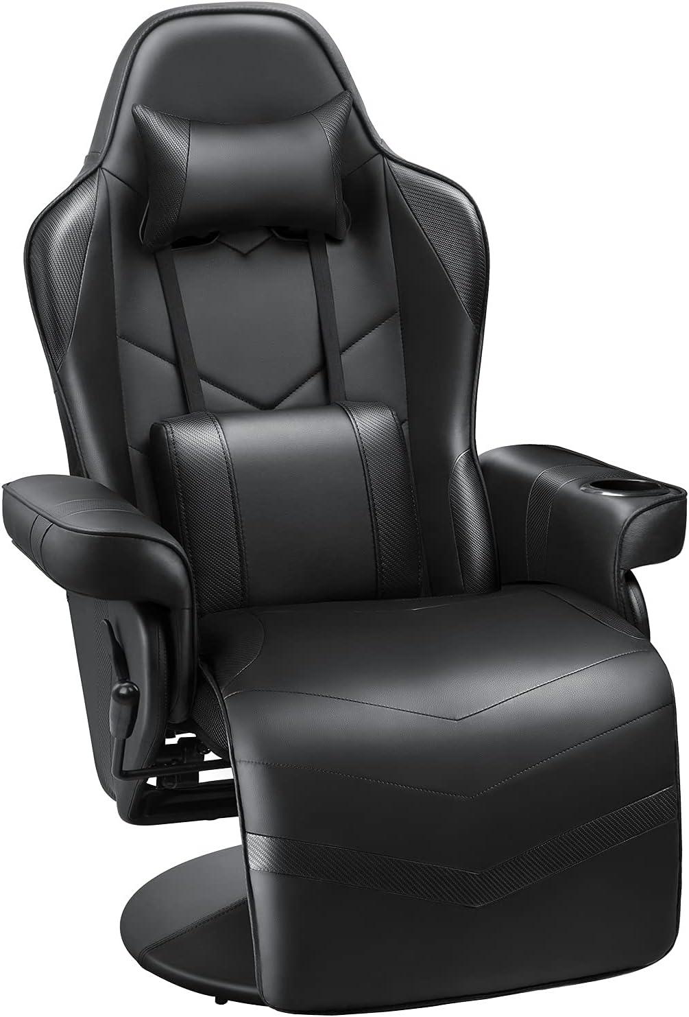 Homall Computer Racing Style Pu Leather Ergonomic Adjusted Reclining Video Gaming Single Sofa Chair with Footrest Headrest and Lumbar Support (Black)