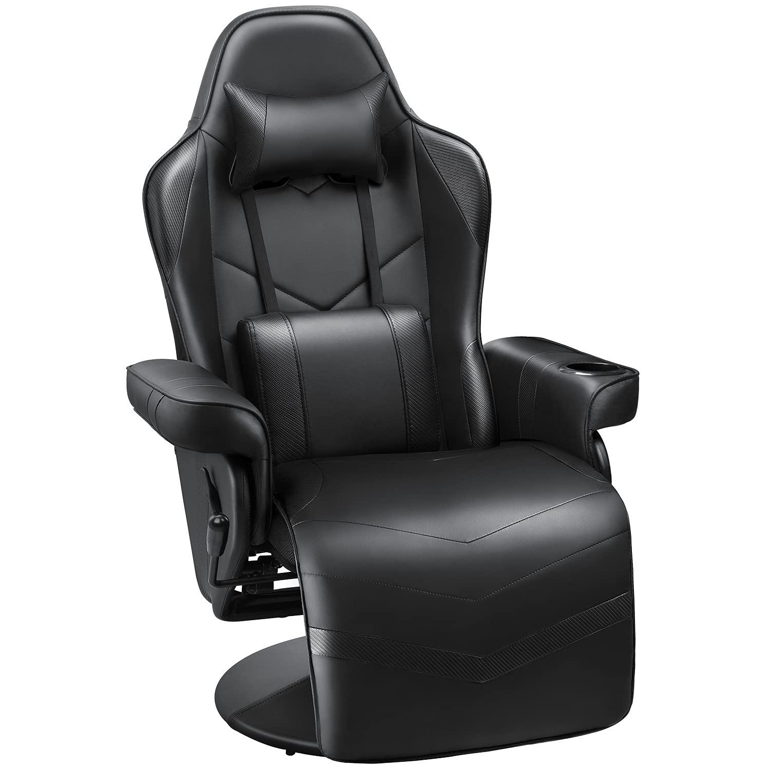 Homall Computer Racing Style Pu Leather Ergonomic Adjusted Reclining Video Gaming Single Sofa Chair with Footrest Headrest and Lumbar Support (Black)