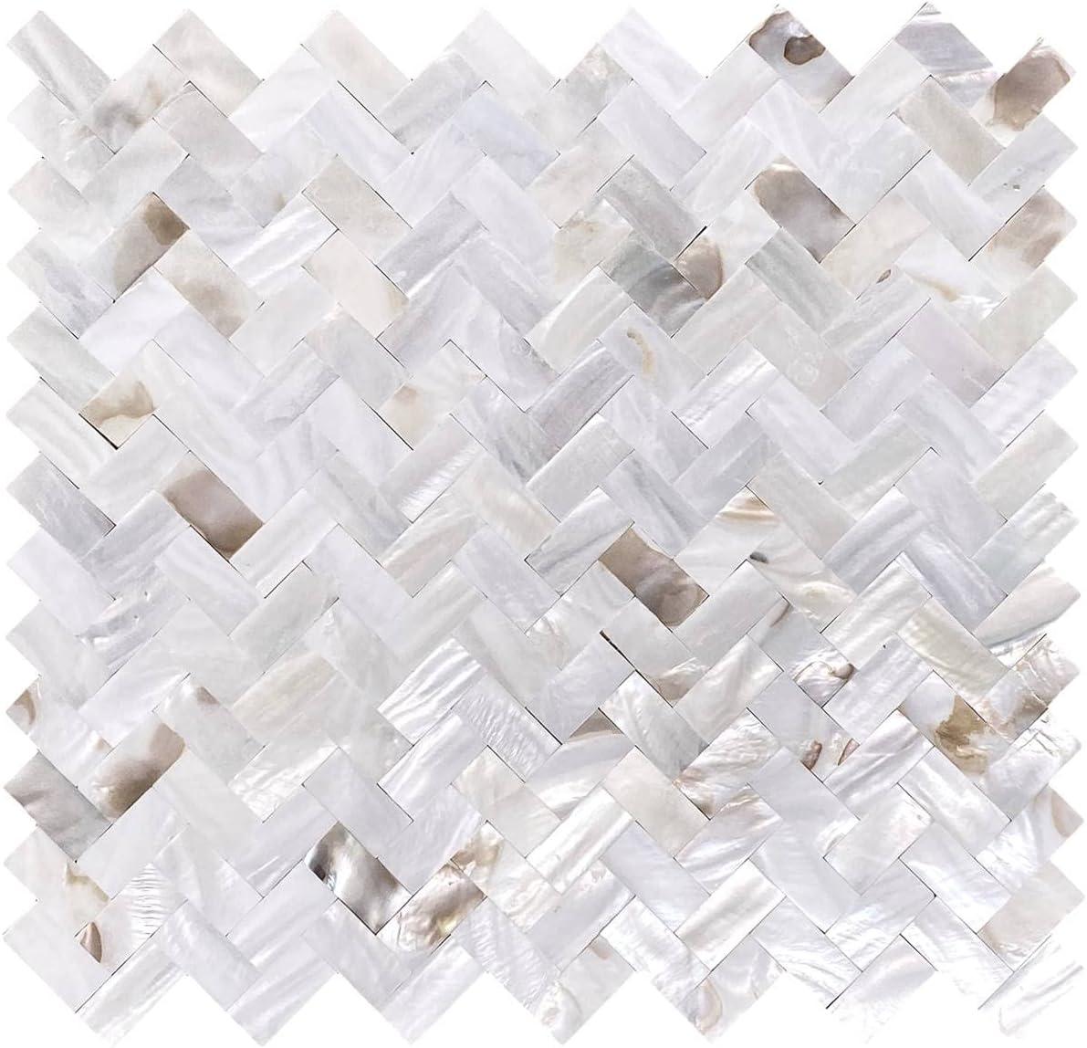 Mother of Pearl Oyster Natural Seashell Seamless Herringbone 0.6" x 1.18" Wall Tile