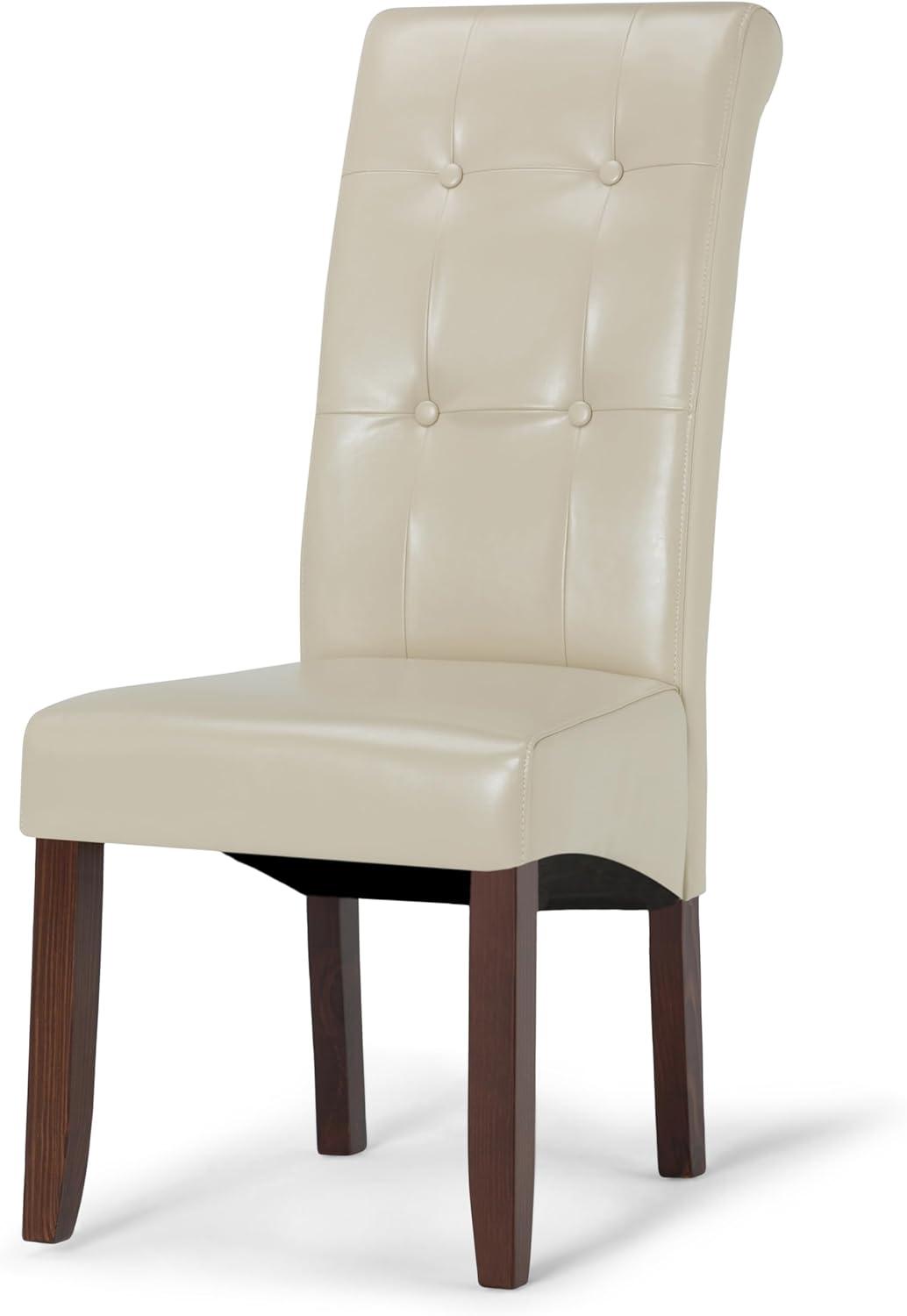 Satin Cream Faux Leather Upholstered Parsons Side Chair, High Back