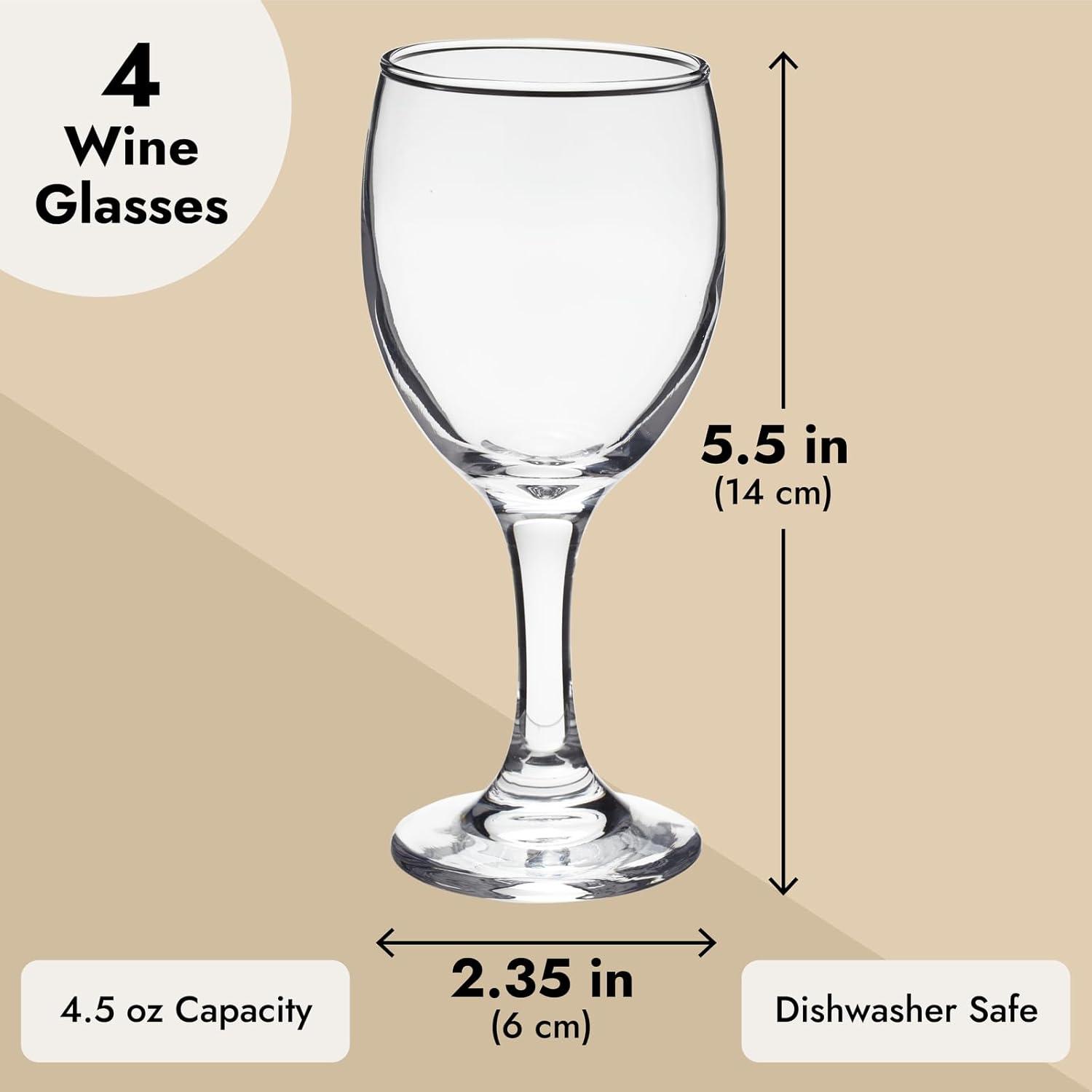 Stemmed Wine Glasses, Set of 4 for Housewarming Gift, Anniversary, Wedding (4.5 oz)