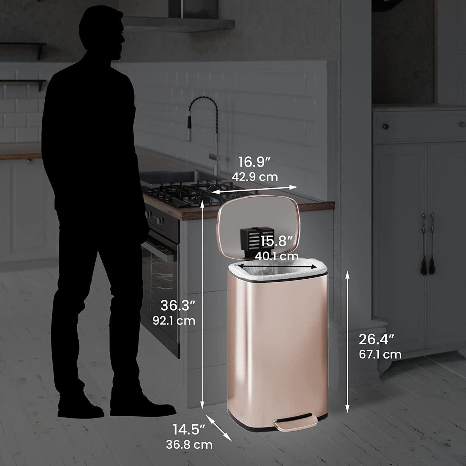 Rose Gold Stainless Steel 13 Gallon Step Trash Can with Odor Filter