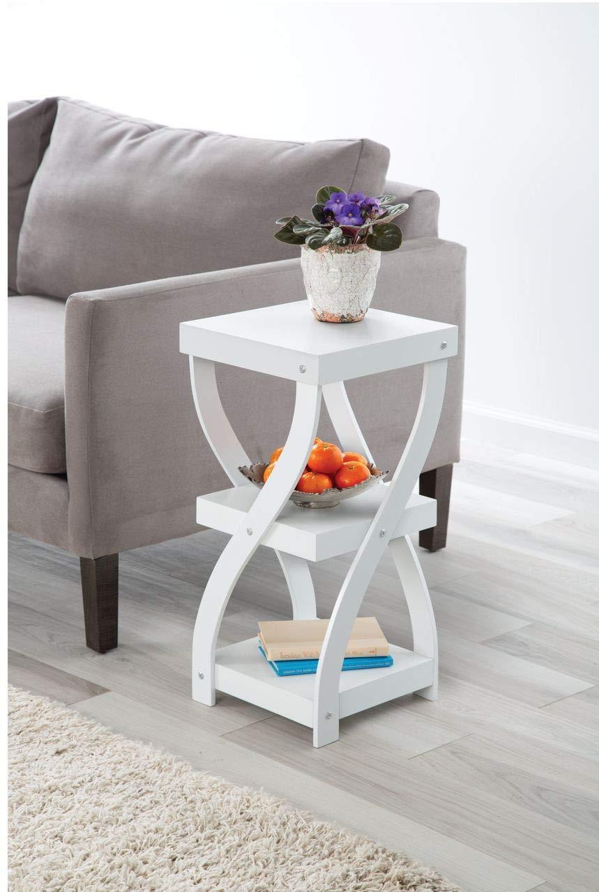 Versatile 3 Tier Wooden White Twisted Design Accent Table
